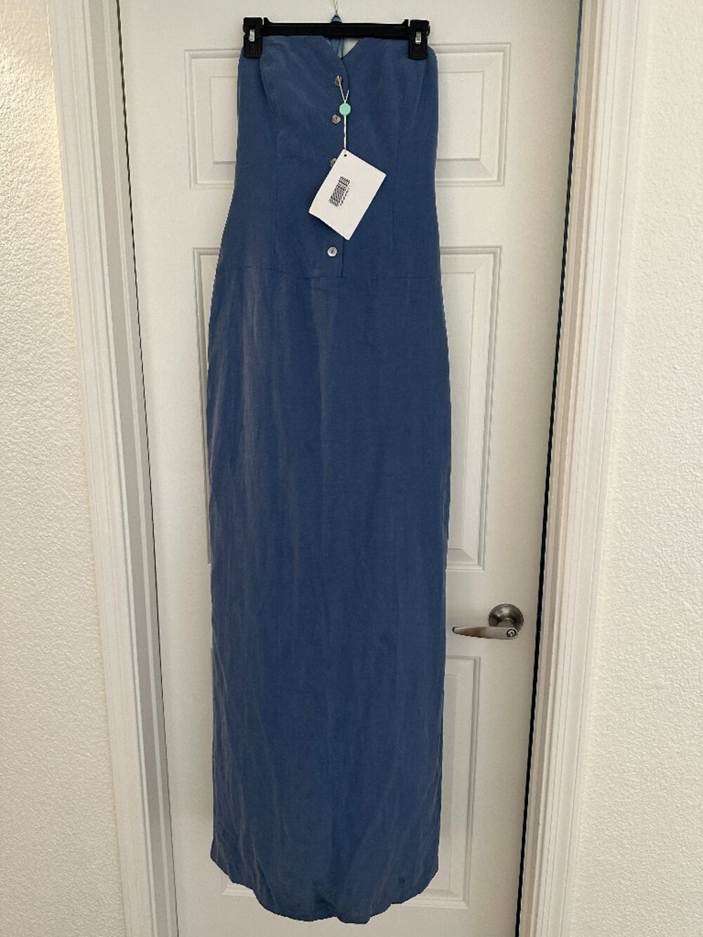 NWT Adam Lippes Indigo Strapless Column Dress Tencel Silk Mother of Pearl